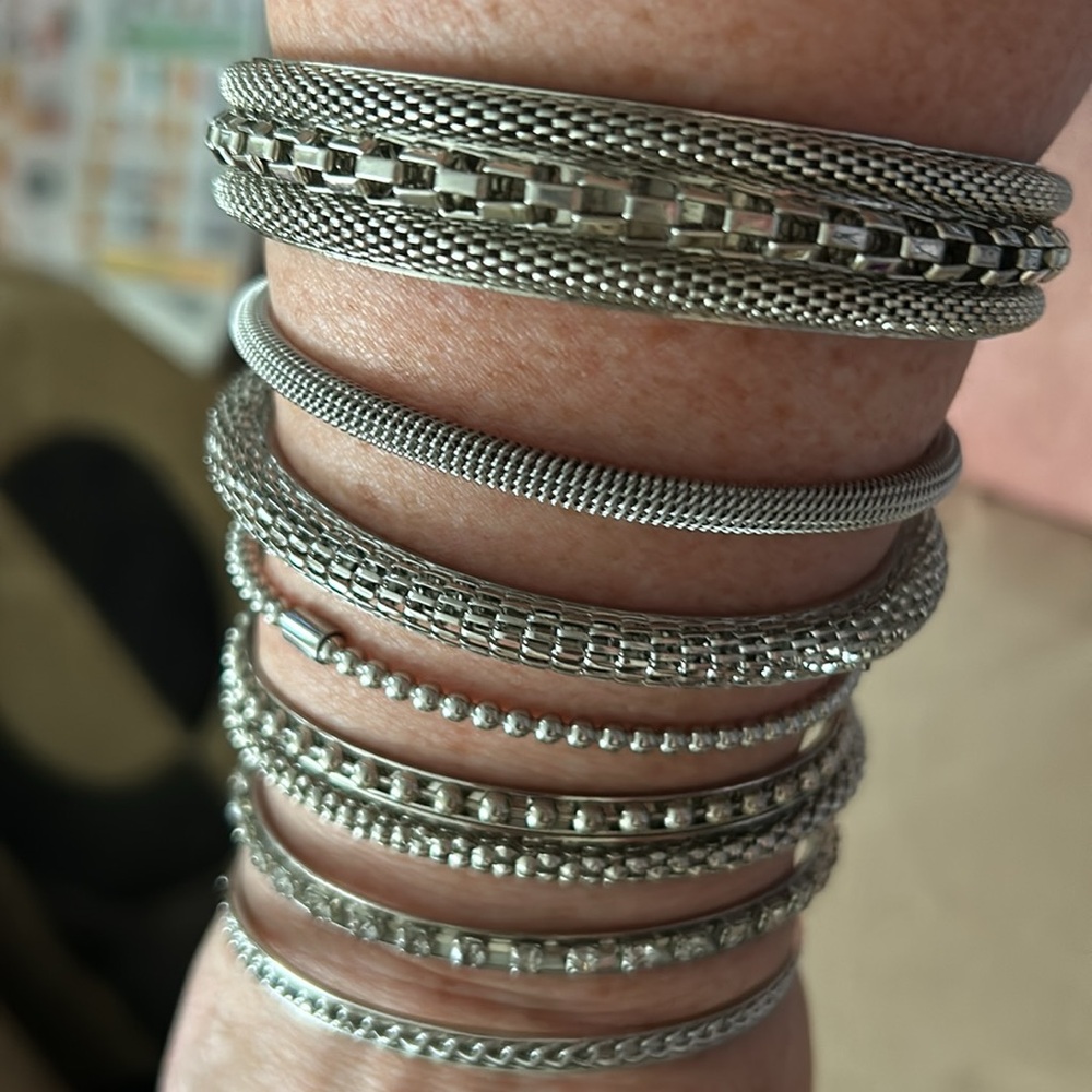 Eight Silver Bangles Different Styles - image 2